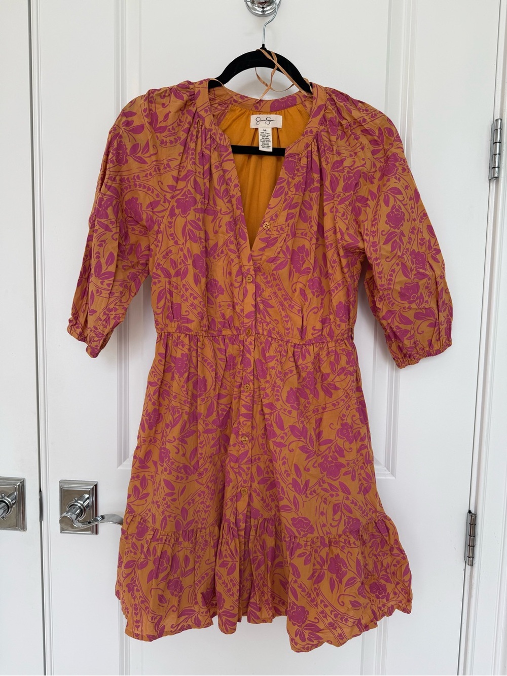 Jessica Simpson Orange Pink Floral Tiered Mini Dress 100% cotton